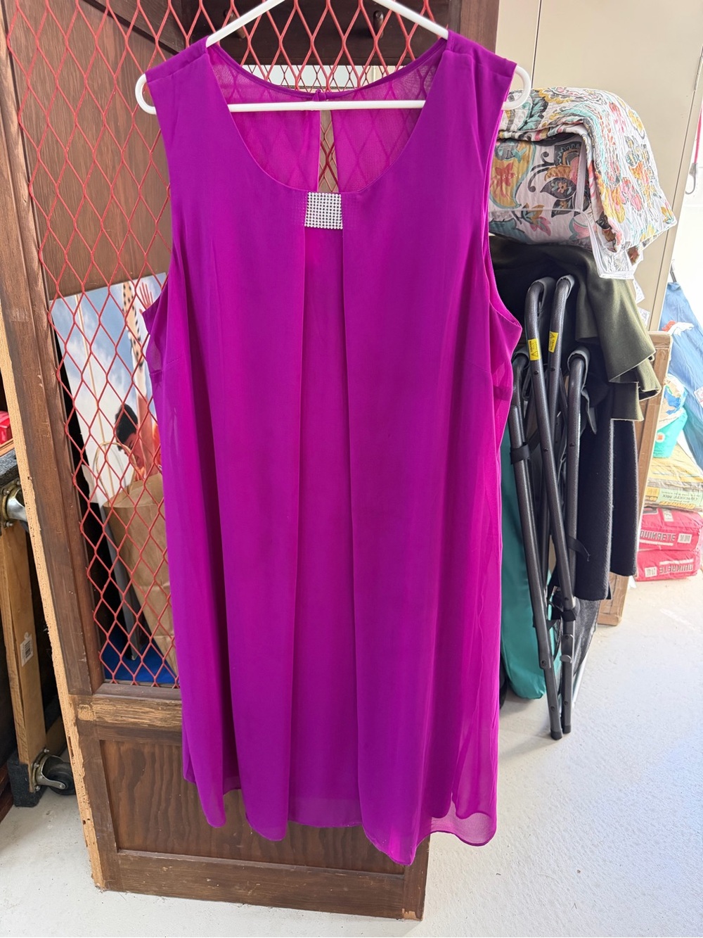 J.B.S. Sleeveless Magenta Chiffon Midi Dress with Jeweled Accent